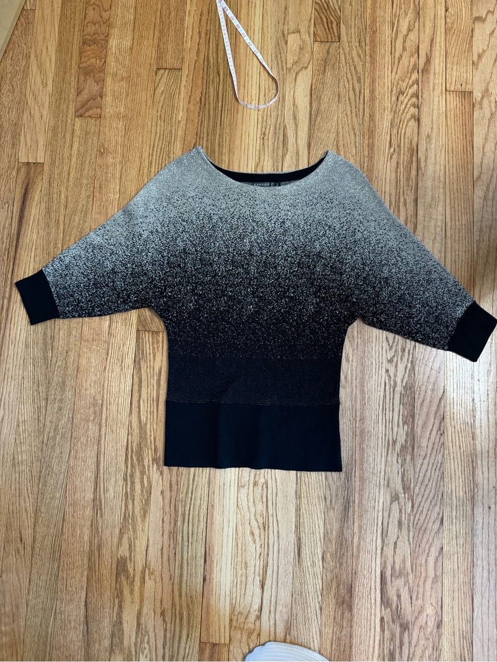 black-and-silver metallic ombré dolman-sleeve sweater